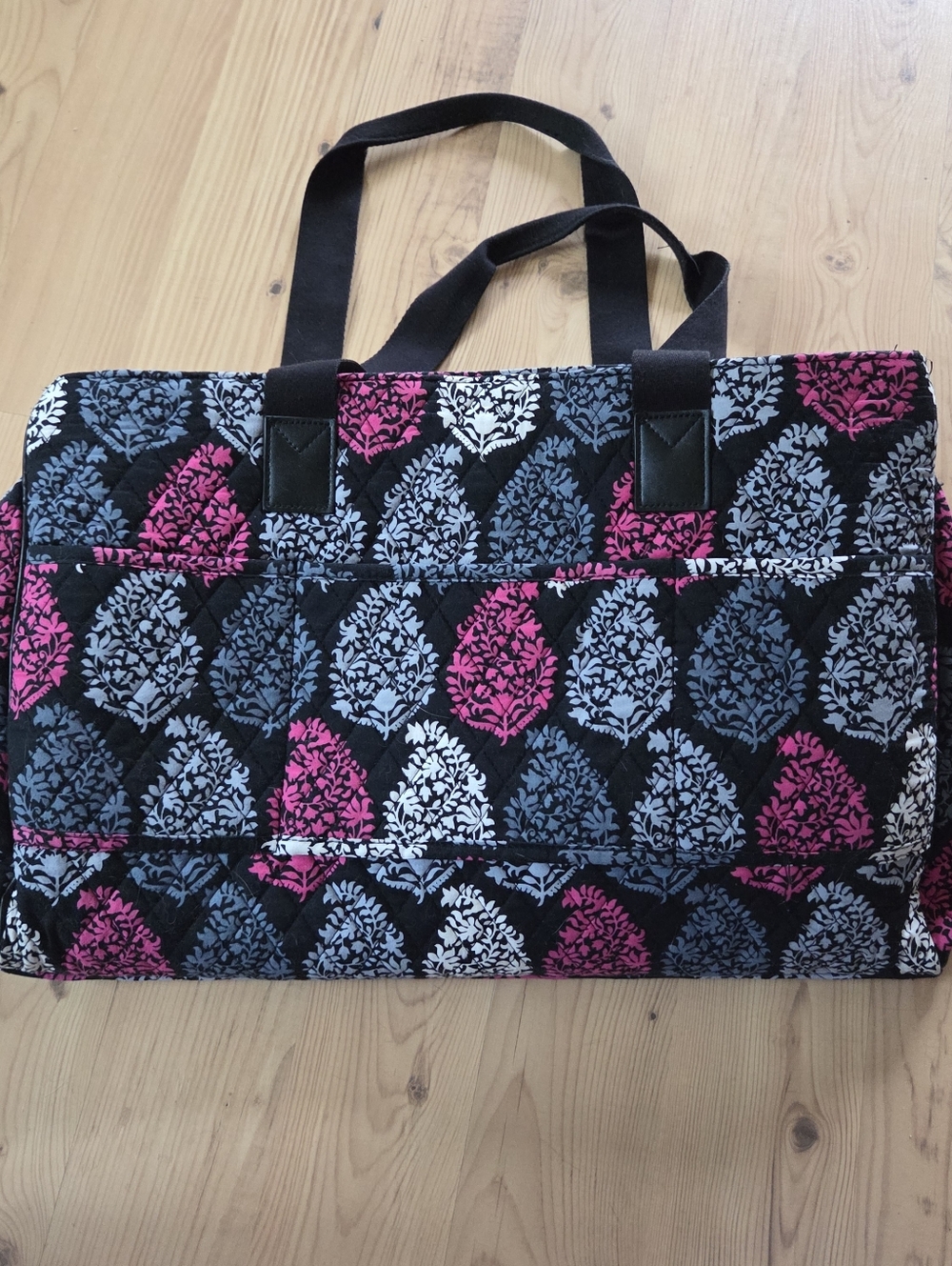 VERA BRADLEY Northern Lights XL Duffle Bag Black Hot Pink Gray 2 Handles Zipper